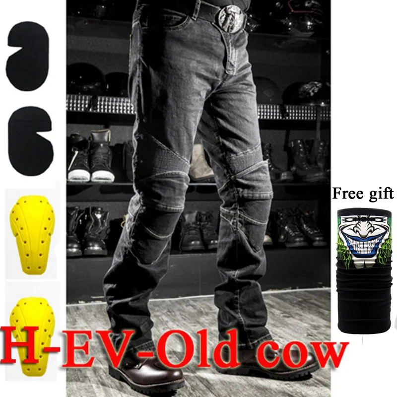 H-EV-Old cow Black B Дизайн мотоциклетные брюки мужские мото джинсы Защитное снаряжение для езды на велосипеде мотоциклетные брюки 718 штаны для мотокросса С Prote - Цвет: H-EV-Old cow Black B