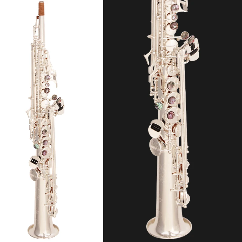 

Прямой Саксофон сопрано, саксофон NAIPUTESI NT-802 B, плоский, полностью покрытый серебром, высококачественный духовой инструмент с мундштуком
