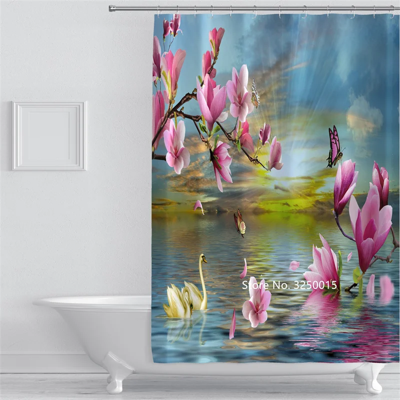 Черно-белая душевая занавеска с леопардовым принтом для ванной снега гор