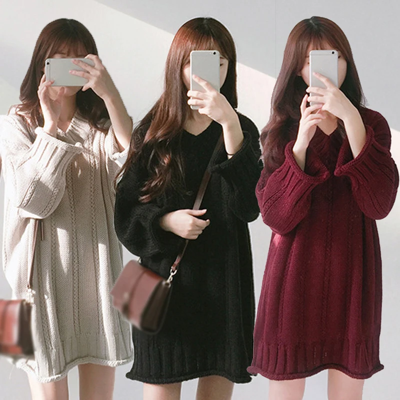 Женское платье модный новый осенний теплый свитер зимний вязаный трикотажный