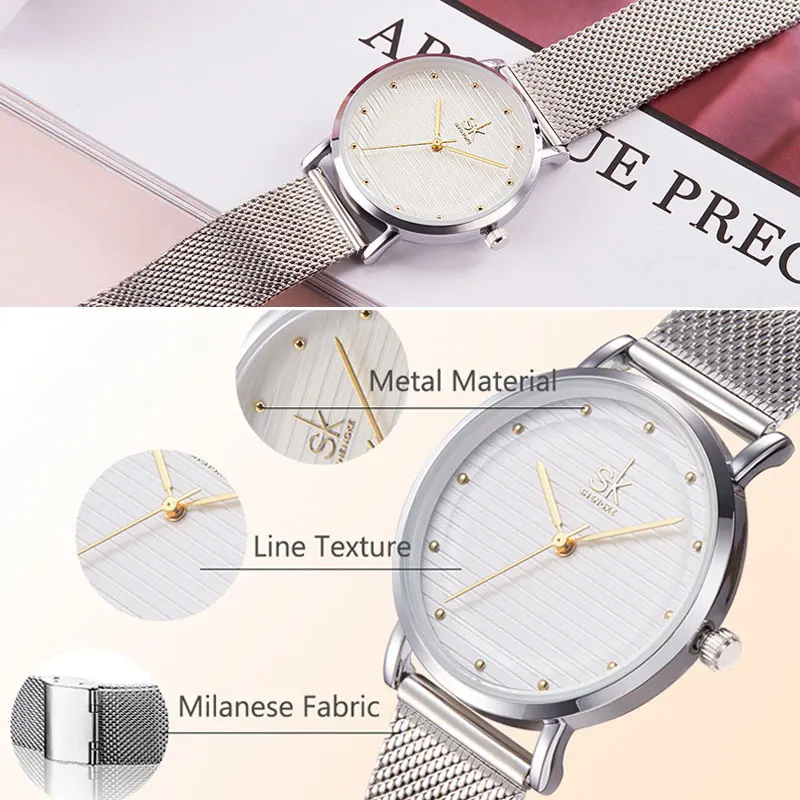

SK Fashion Women Watches Luxury Waterproof Stainless Steel Strap Quartz Watch Ladies Analog Watch Female Clock Montre Femme