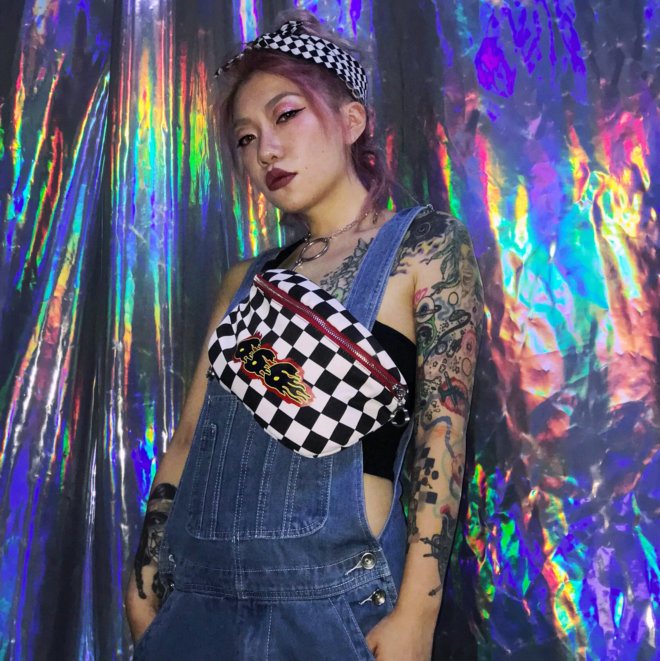 Унисекс поясная сумка холщовая сетчатая Шахматная женский ремень на плечо