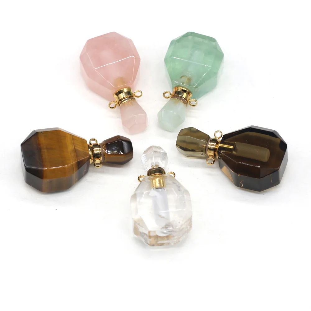 

Natural Perfume Bottle Stone Pendant Necklace Crystal Agates Aventurine Essential Oil Diffuser Stone Charms for Jewelry Making