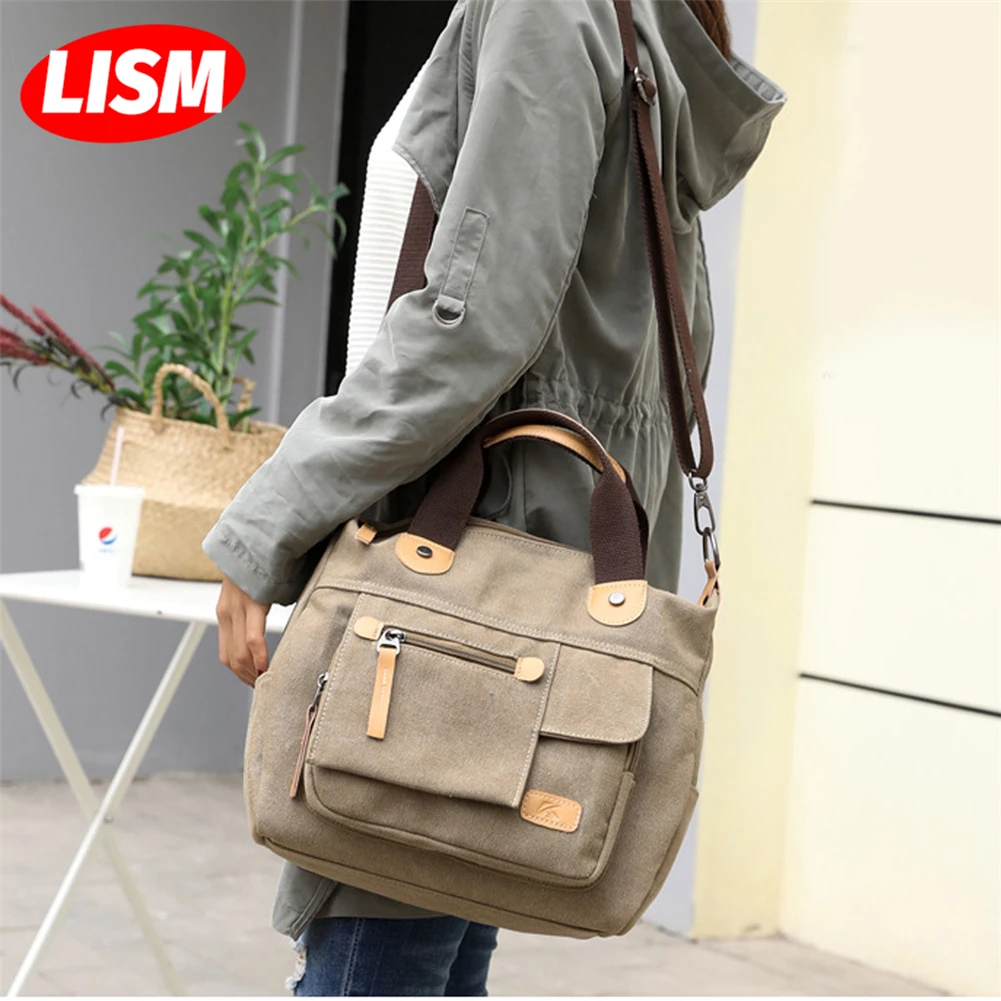 

LISM Retro Casual Multifunctional Canvas Bag Messager Handbag Fashion Artistic College Student Travel Shopping Beach Bag