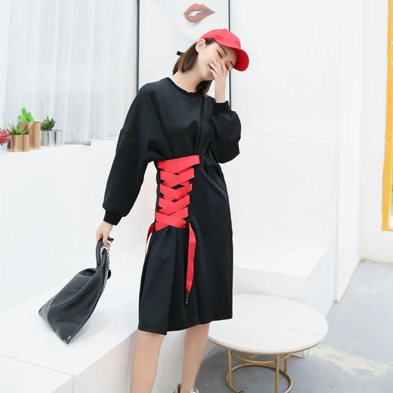 Корейское весеннее платье Повседневное женское с круглым вырезом и длинным