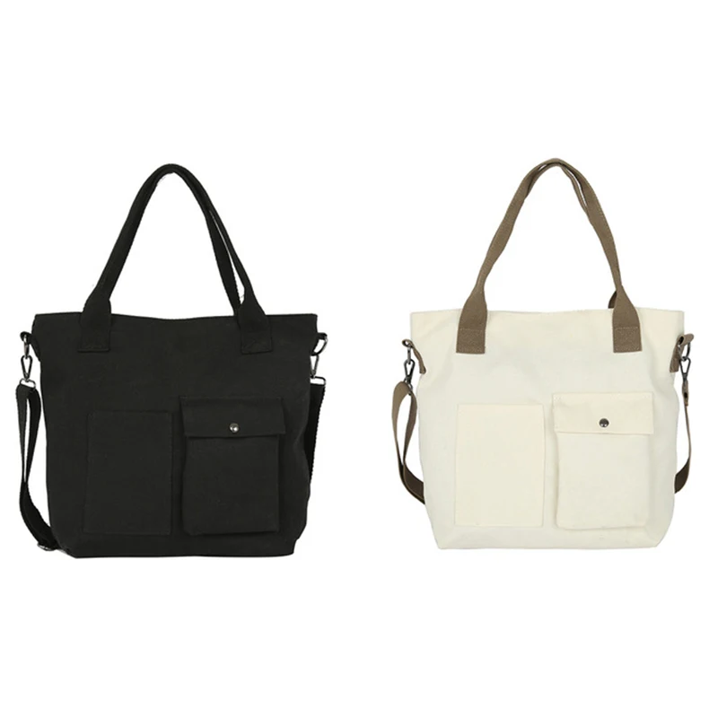 

ASDS-Women Casual Large Capacity Shopping Bags Solid Color Canvas Retro Ladies Portable Eco Tote Bags