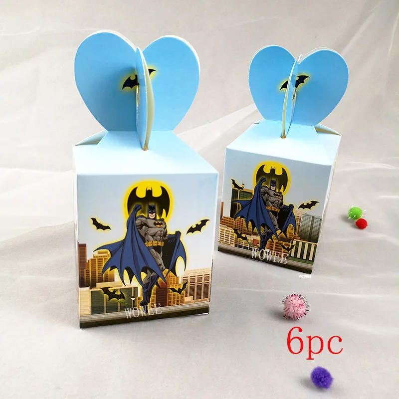 6pc Candy Box Товары для вечеринки в честь Дня Рождения Бэтмена, супергероя, детская скатерть, салфетка, конфетная коробка, подарочные чашки, украшения на день рождения - Цвет: 6pc Candy Box