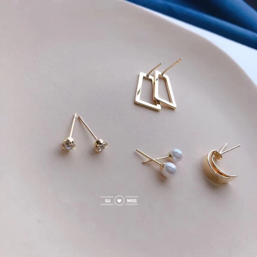 

4 pairs Earrings Mixed Styles Rhinestone Geometric Stud Earrings Set For Women Girls Jewelry Free Shipping