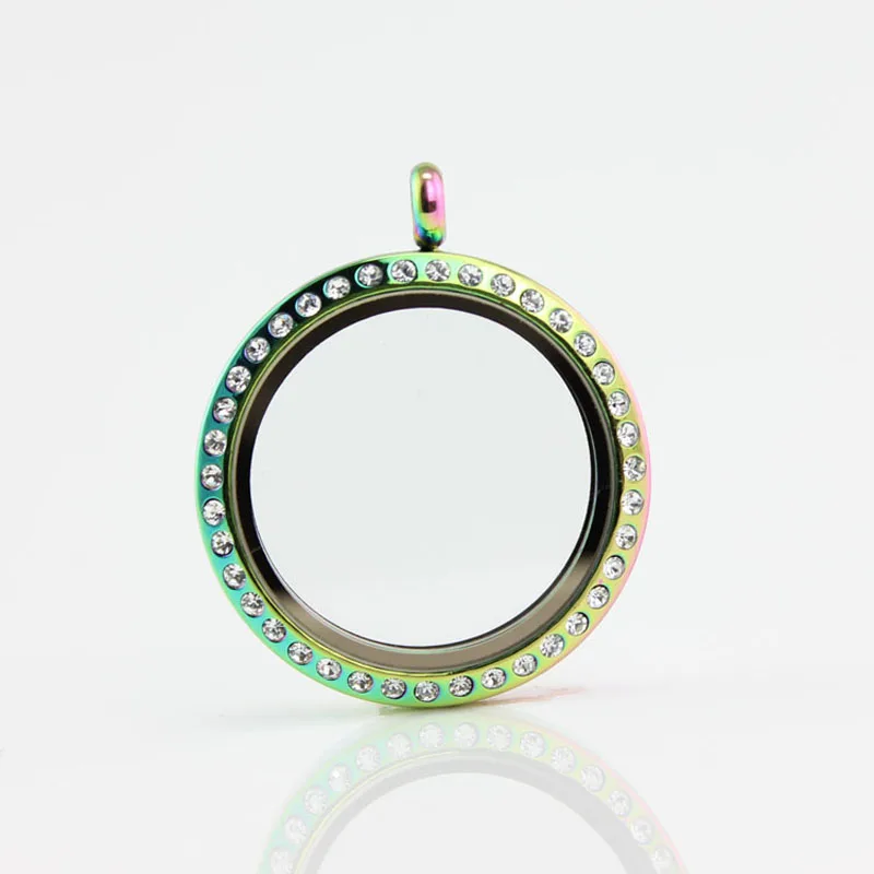 

10Pcs/lot 30MM Screw Stainless Steel Floating Rainbow Rhinestone Floating Charms Memory Locket