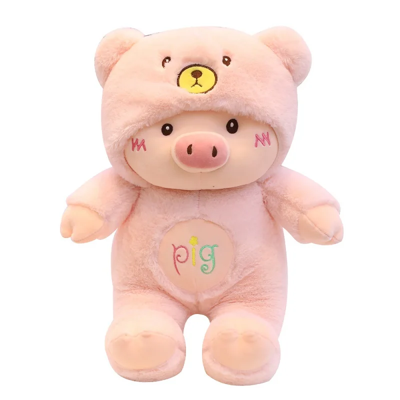 

Dropshipping 1 pcs Piggy with Hood Dressing Plush Toy Pig Cosplay Cat Bear Dog Soft Stuffed Plush Dolls Kids Gift Soft Toys