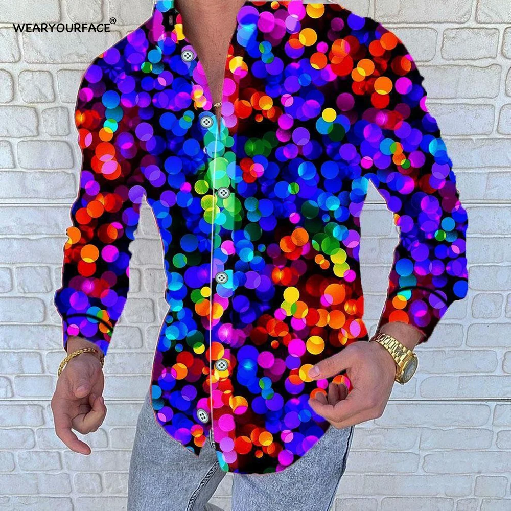 

Rainbow Points Stripe 3D All Over Printed Hawaiian Button Up Shirts Full Sleeve Streetwear Vocation Casual Men Clothing