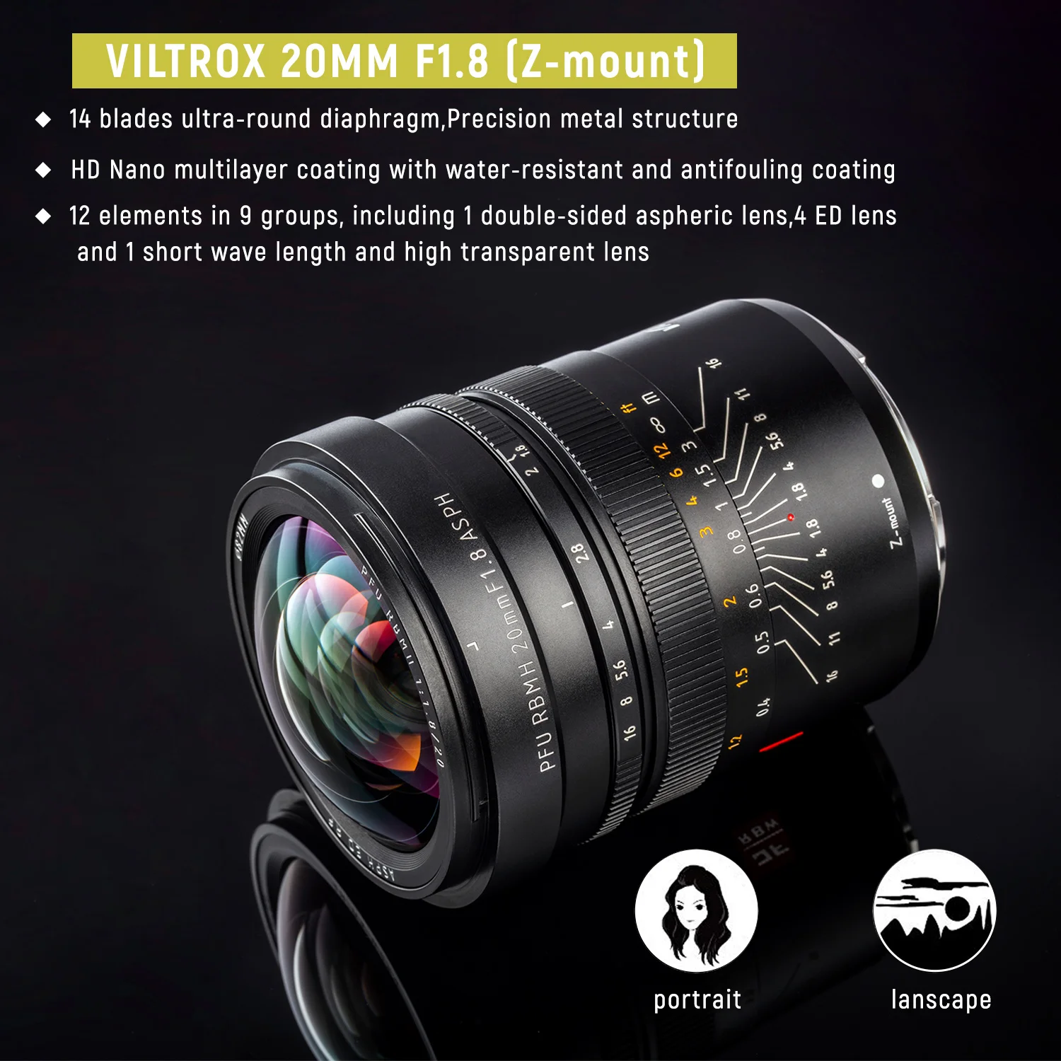 Объектив для камеры VILTROX 20 мм F1.8 ASPH с ручной фокусировкой и полной рамкой