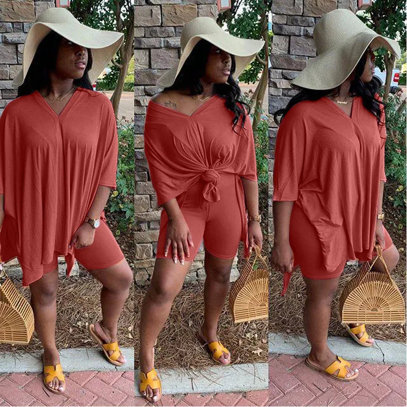 

ChocoMist Two-piece Casual Solid Loose Two-piece Short Sets XM10873