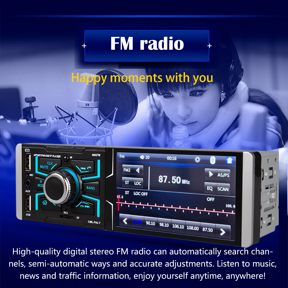 AMPrime 1 Din автомобильный Autioradio радио 4," сенсорный экран автомобильный мультимедийный плеер FM/TF/AUX/USB Bluetooth автомобильный стерео с задней камерой