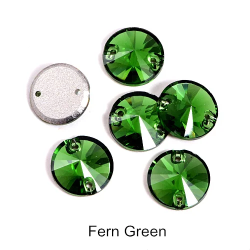 T291-Fern Green 40pcs AAAAA Quality 12mm Round Rivoli Glass Sew On Rhinestones Flatback Crystal Sewing Strass for DIY Wedding Dress B1248 - Цвет: T291-Fern Green