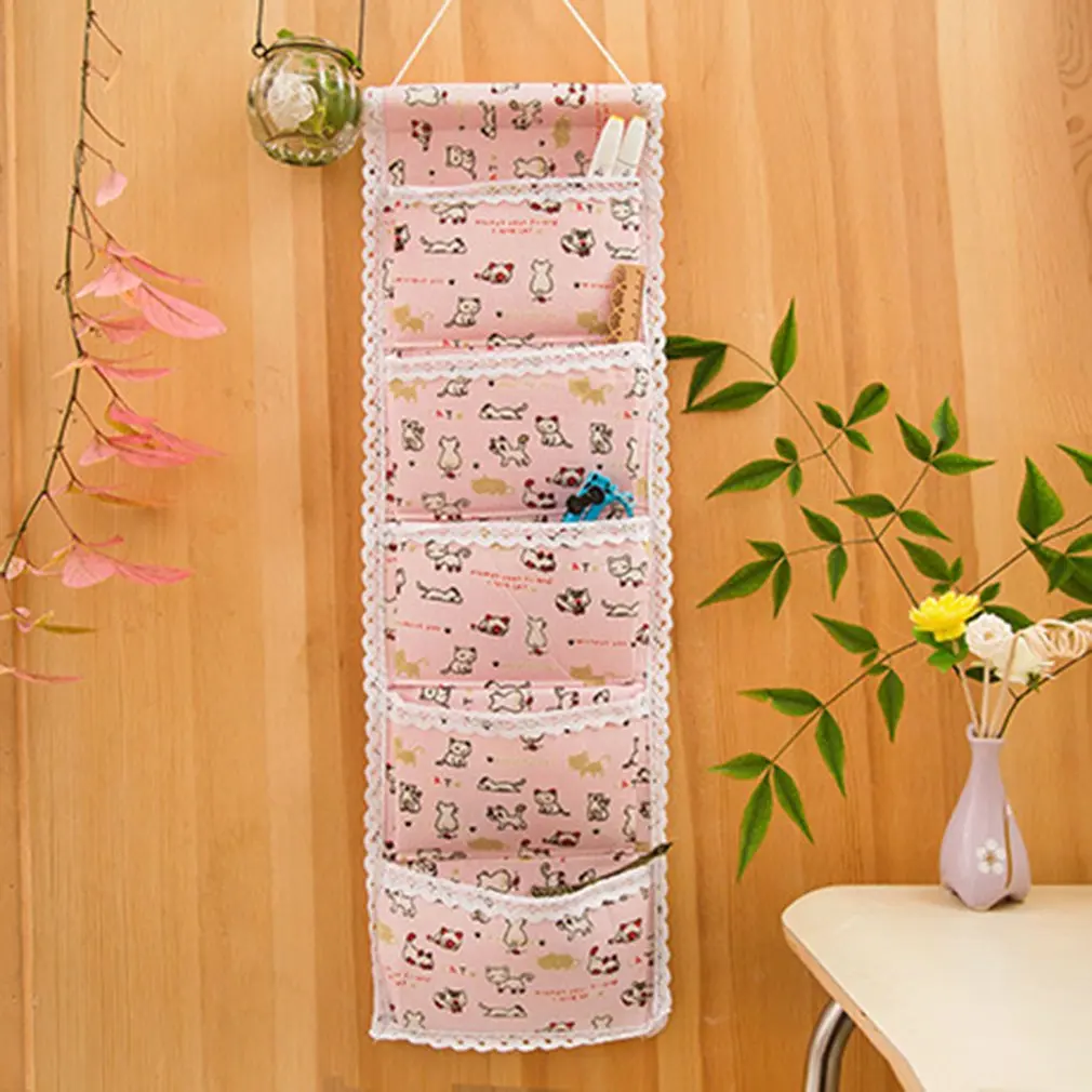 

Cotton and linen storage hanging bag hanging multi layer hanging pocket