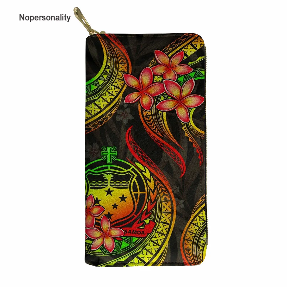 

Nopersonality Lady PU Leather Purse Tonga Polynesian with Plumeria Flowers Print Money Wallets Women Brand Cartera Femme