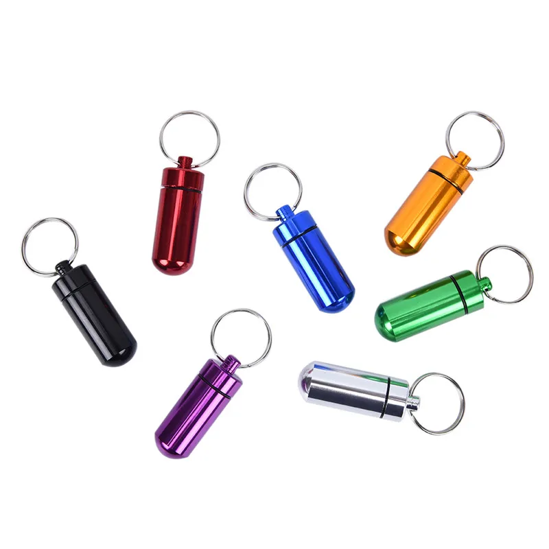 

1Pcs Mini Pill Box Waterproof Aluminum Pill Box Medicine Case Container Bottle Holder Keychain Carabiner Outdoor Pill Case