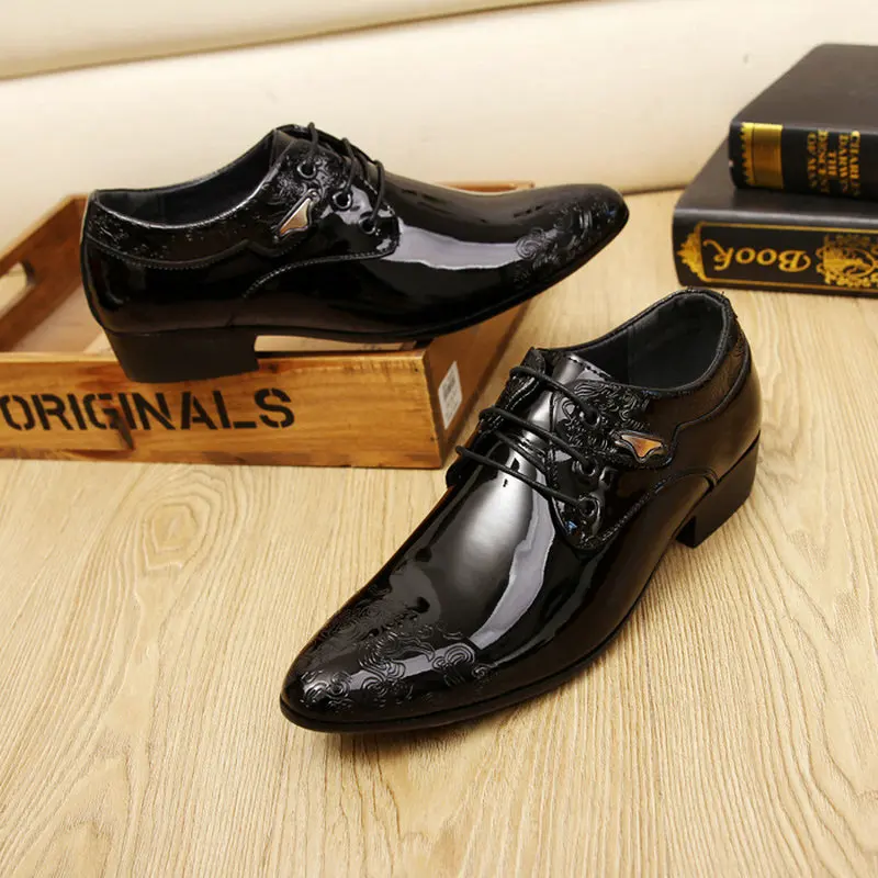 

Mens fashion wedding shoes Pointed toe dress shoes mens patent leather shoes business shoes lace up flats size 38-44 AB-12