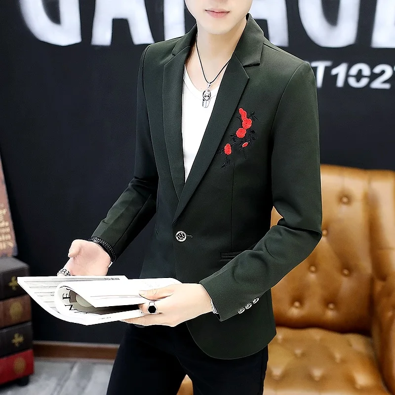 

Fashion Embroidery Blazer Men England Style Casual Single Button Slim Fit Suit Jacket Male Brand Office Party Blazer Coat M-2XL