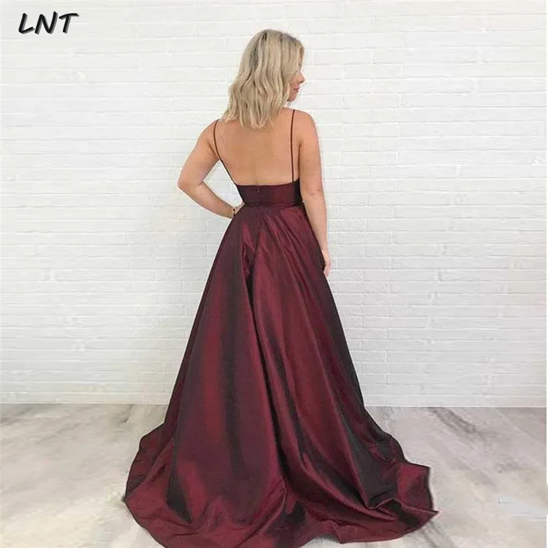 Женское вечернее платье с карманами Бордовое открытой спиной а-силуэт на тонких