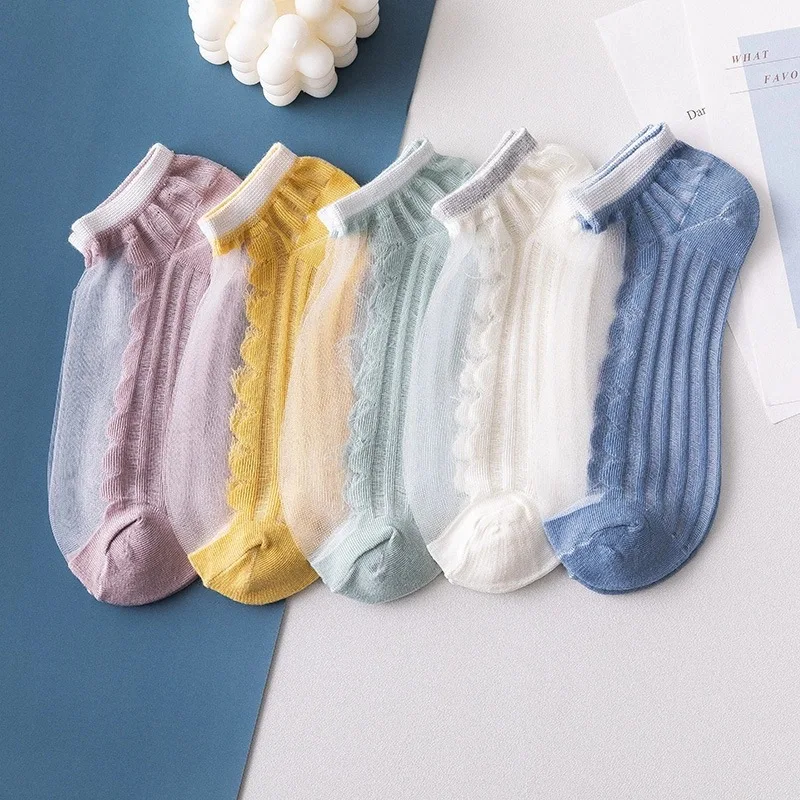 

Носки женские прозрачные из шёлка, 5 пар, на весну и лето