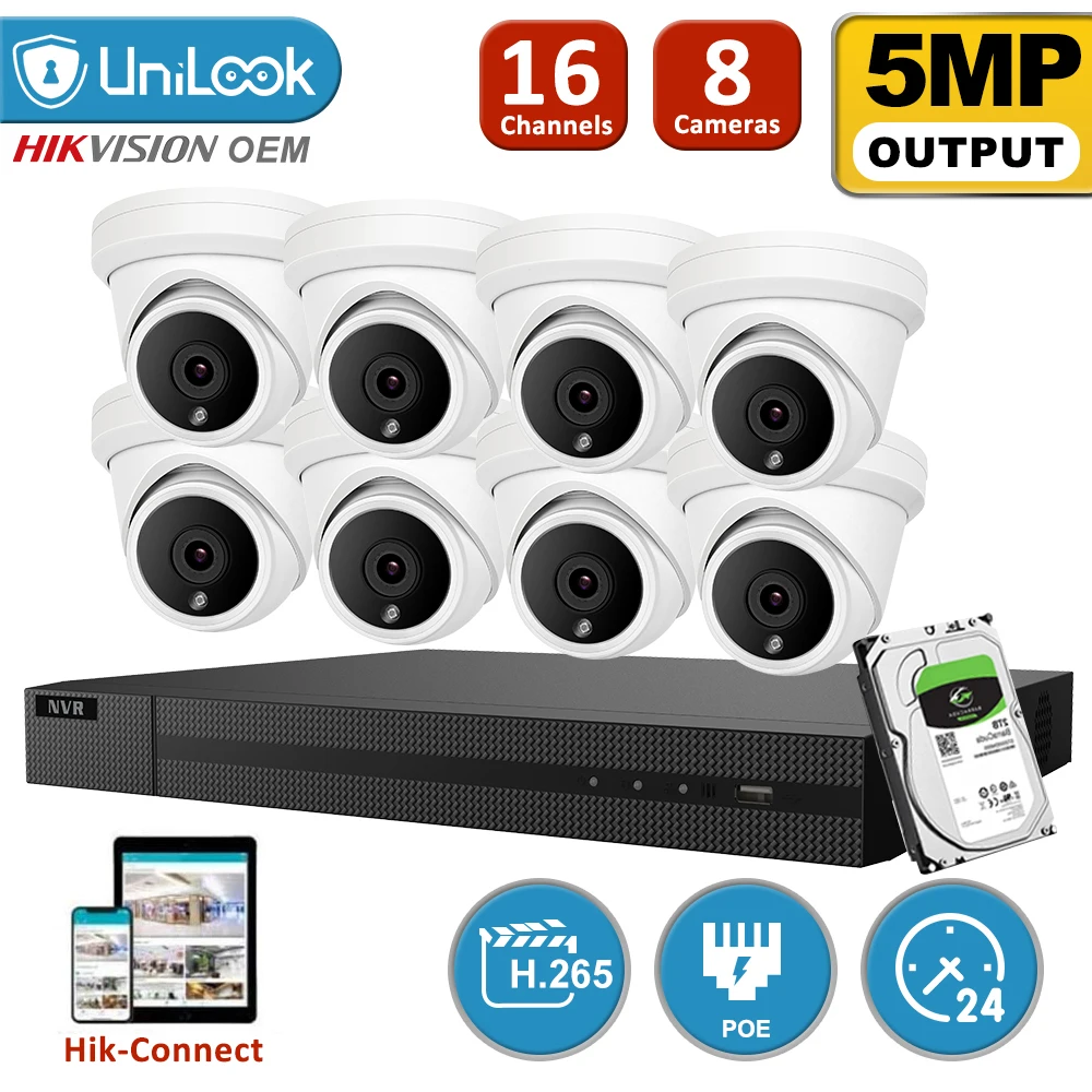 

Сетевой видеорегистратор UniLook, 16 каналов, 8 шт., 5 МП, револьверная IP-камера, комплект сетевого видеорегистратора, наружная система безопаснос...