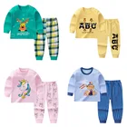 Пижамный комплект для новорожденных, детская одежда для сна с мультяшным рисунком, хлопковая одежда для сна, пижамный комплект с животными для мальчиков и девочек