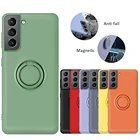 Магнитный чехол-подставка с кольцом-держателем для Galaxy A 10 20 30 50 71, мягкий жидкий силиконовый чехол для Samsung Galaxy S 21 20 Plus Ultra FE