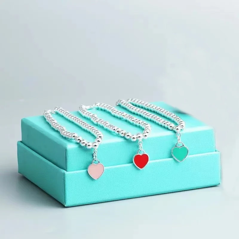 

Luxury Brand 925 Sterling Silver Enamel Love Necklace Fashion Simple Korean Enamel Double Heart Pendant Clavicle Chain
