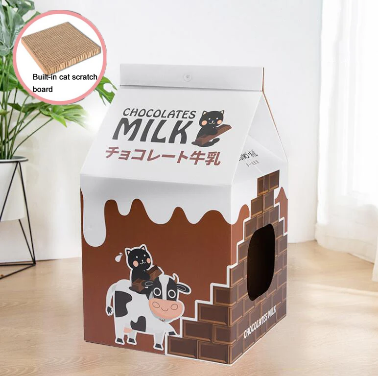 chocolate HIPET коробка для сока домик для кошек с скретч-доской Складная гофрированная бумага гнездо для домашних животных для маленьких собак щенков кошек спальный дом - Цвет: chocolate