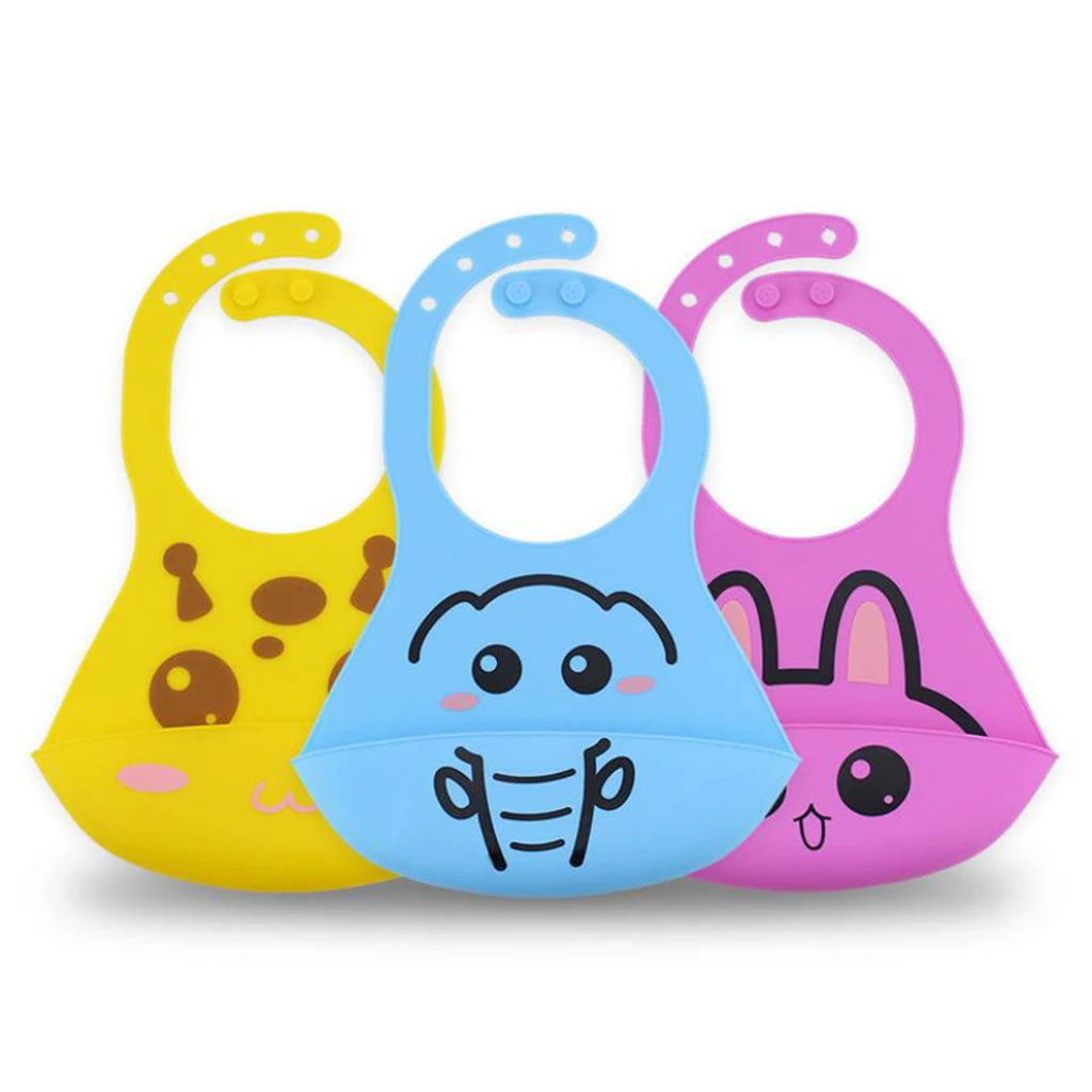 

Waterproof Silicone Baby Bibs W/Food Catching Soft Portable BPA Free