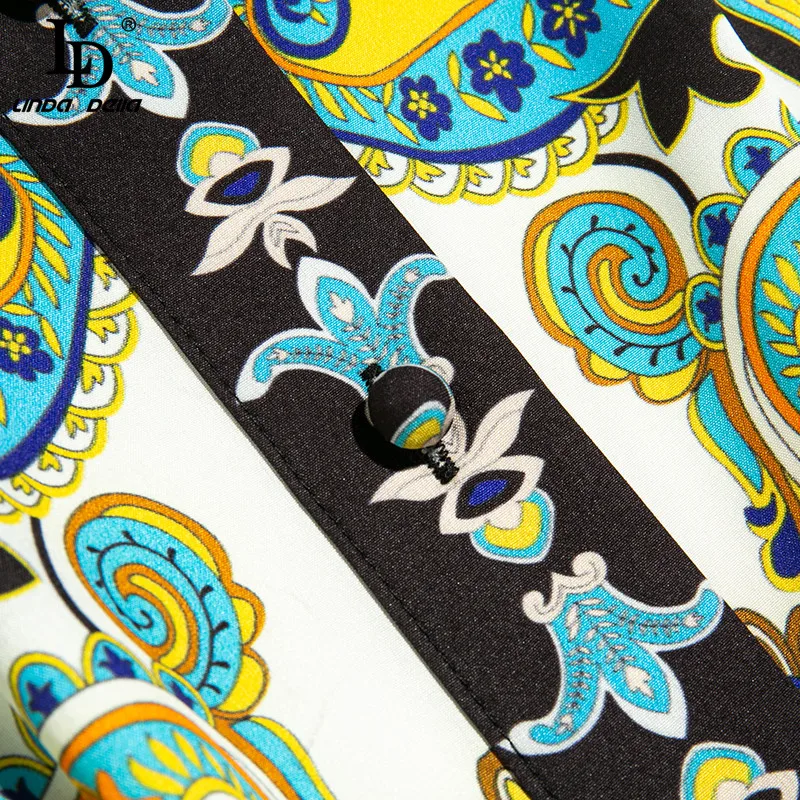 

LD LINDA DELLA 2021 SummerFashion Runway Shirt Dress Women's Long Sleeve Vintage Floral Print Beading Belted Loose Short Dress