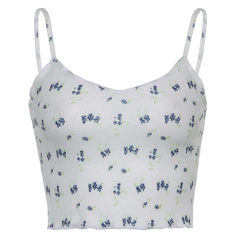 

Ins women's floral slim navel short camisole women's summer 2021