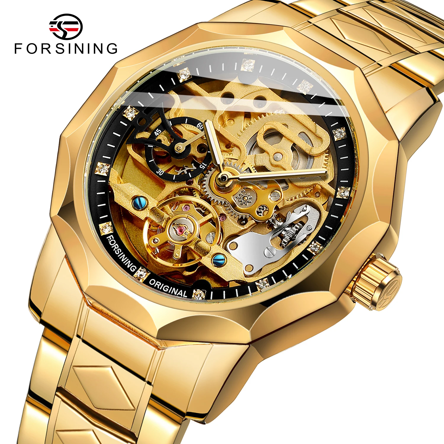 

2022 New Relogio Forsining Golden Clock Luxury Mechanical Automatic Skeleton Watch For Men Waterproof Business Men's Wristwatch