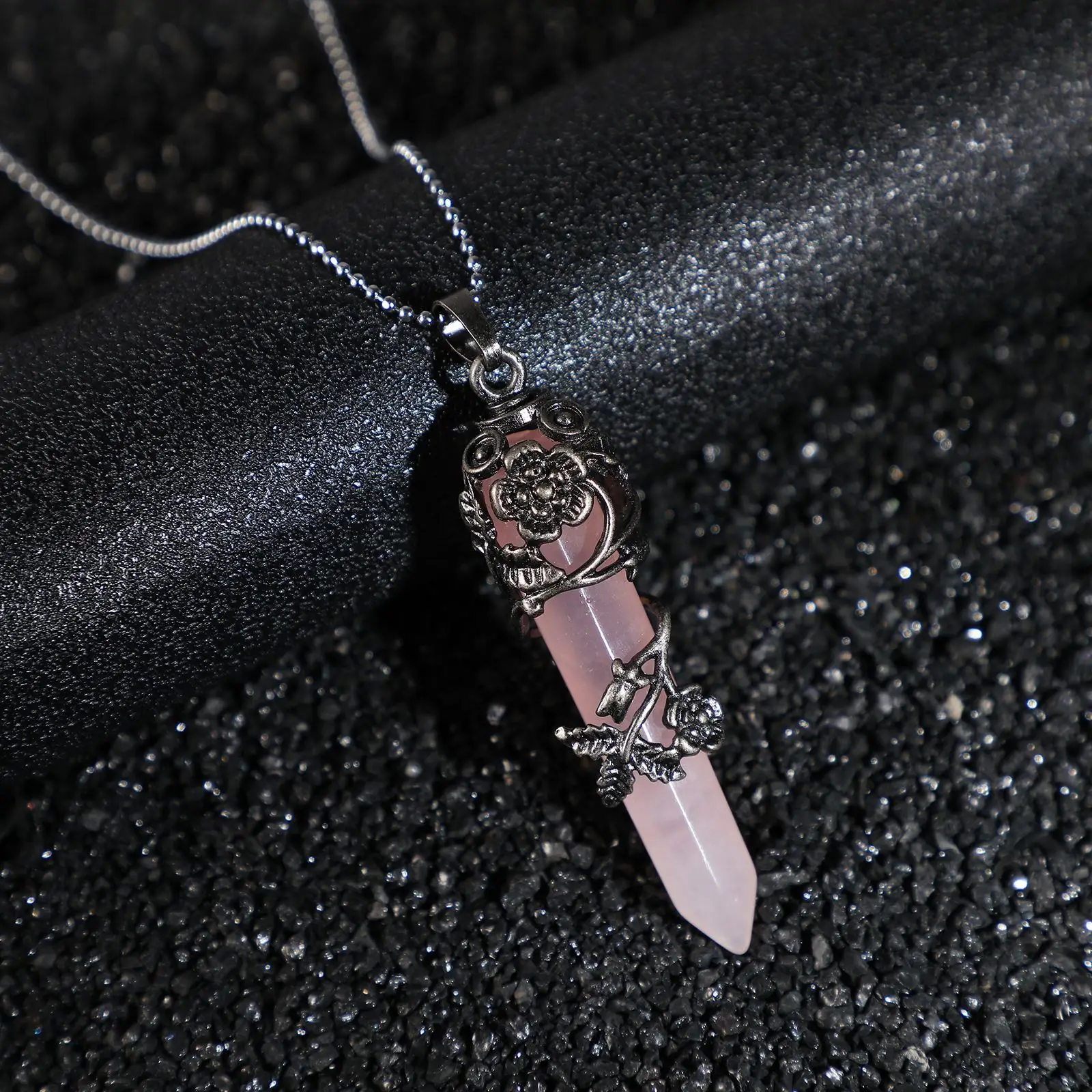 

Flower Wrapped Necklace Natural Healing Crystal Stone Hanging Pendant for Women Ladies Girls