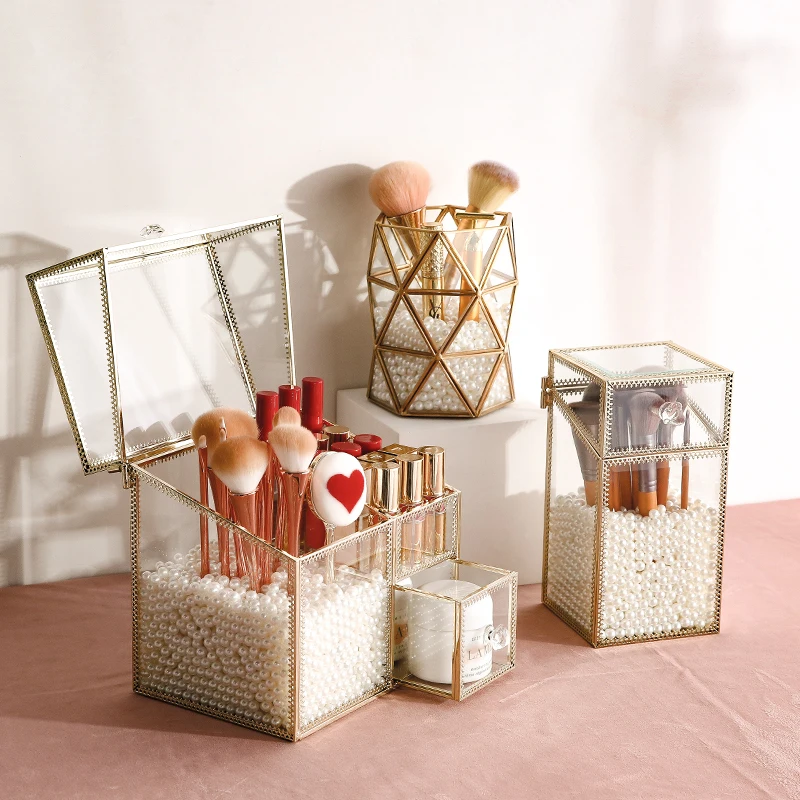 Новое поступление стеклянный держатель для кистей макияжа коробка хранения с