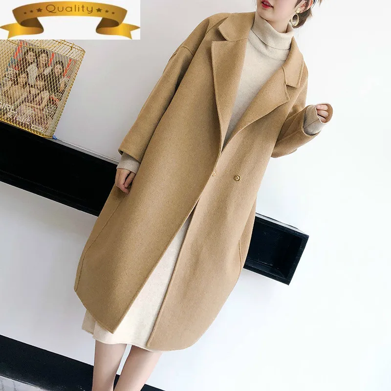 

100% Шерстяное пальто Женская длинная куртка Демисезонный корейские пальто женский пальто свободного кроя 2021 Casaco Feminino WBS-017 KJ4914