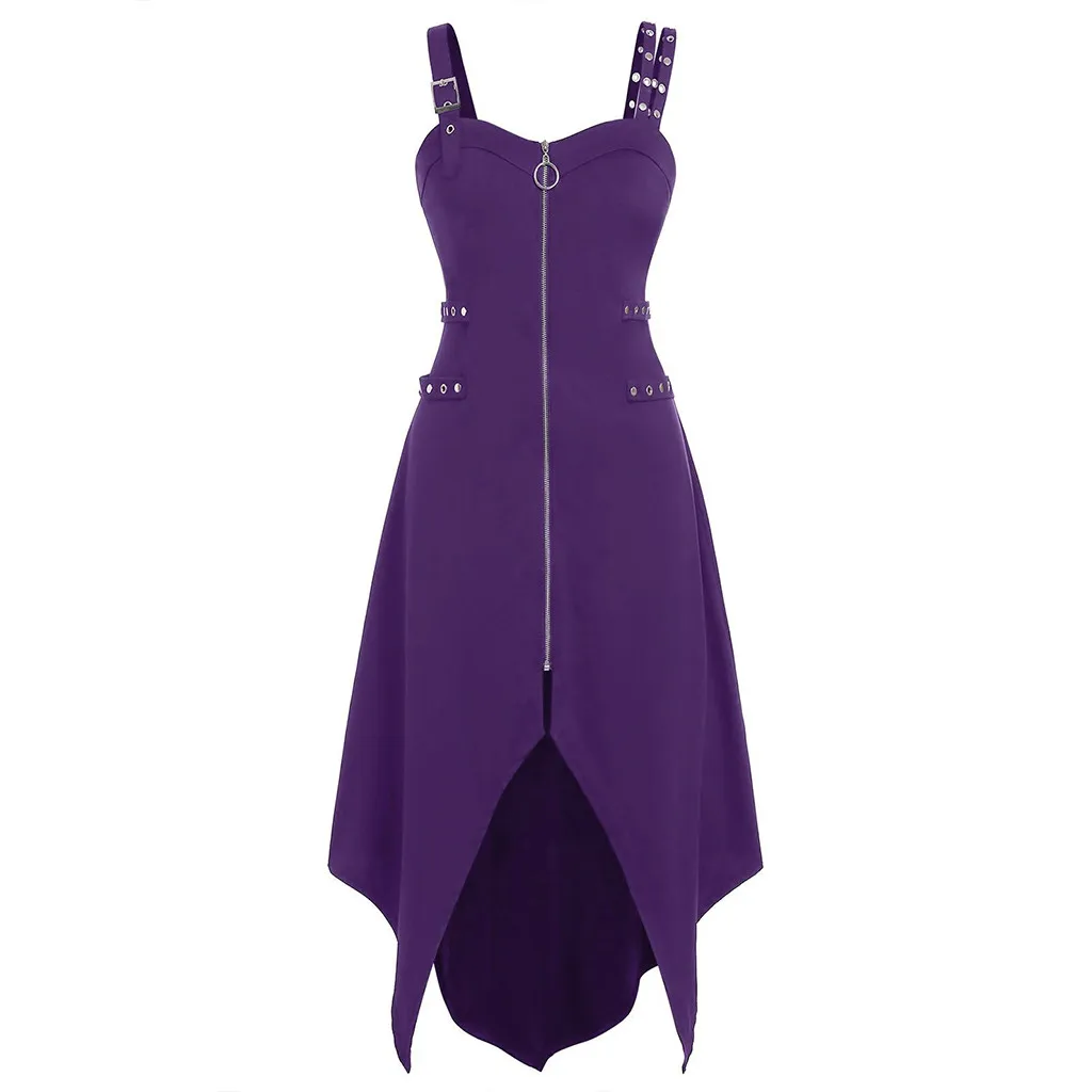 Женское сексуальное платье на молнии спереди асимметричное без рукавов в