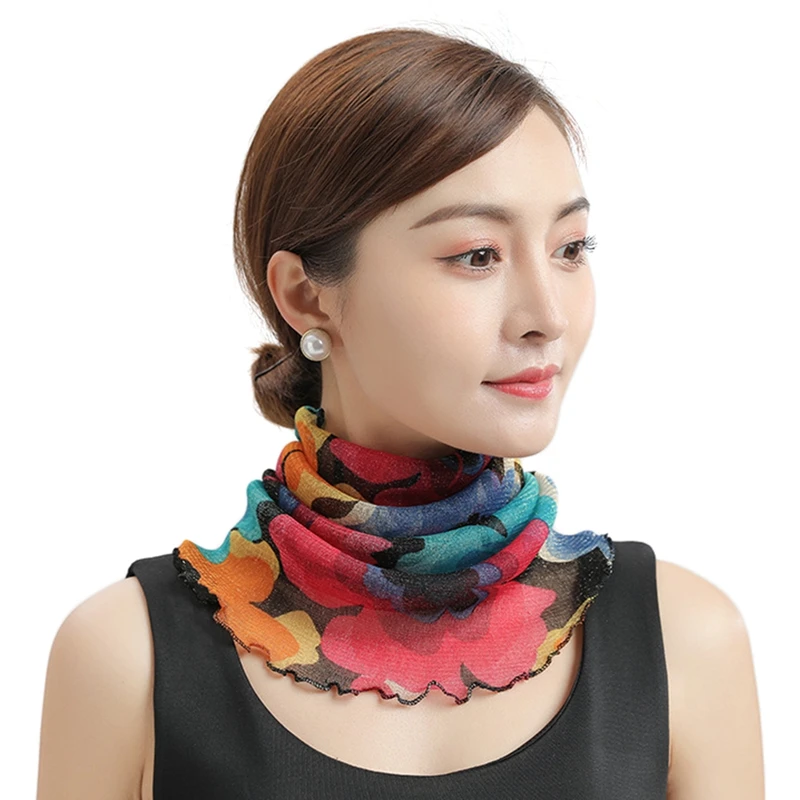 

Spring Summer Chiffon Neck Collar Scarf Women Head Thin Sunscreen Variety Small Silk Anti-UV Scarf Mask Multi-Function Scarf