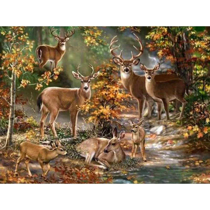 

Diamond painting, 5D DIY full diamond embroidery, round/square diamond inlaid mosaic, home decoration cross stitch forest elk