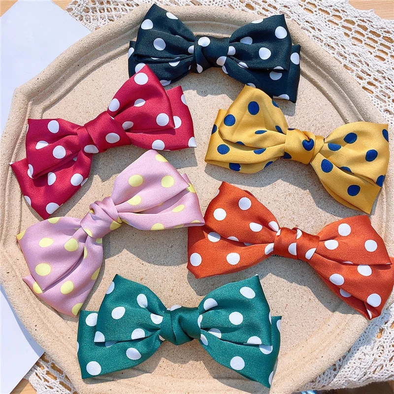 

2021 New Fashion Princess Children's Simple Colorful Dot Big Bow Hairpin Beautiful Sweet Girl Duckbill Clip Hair Accessories