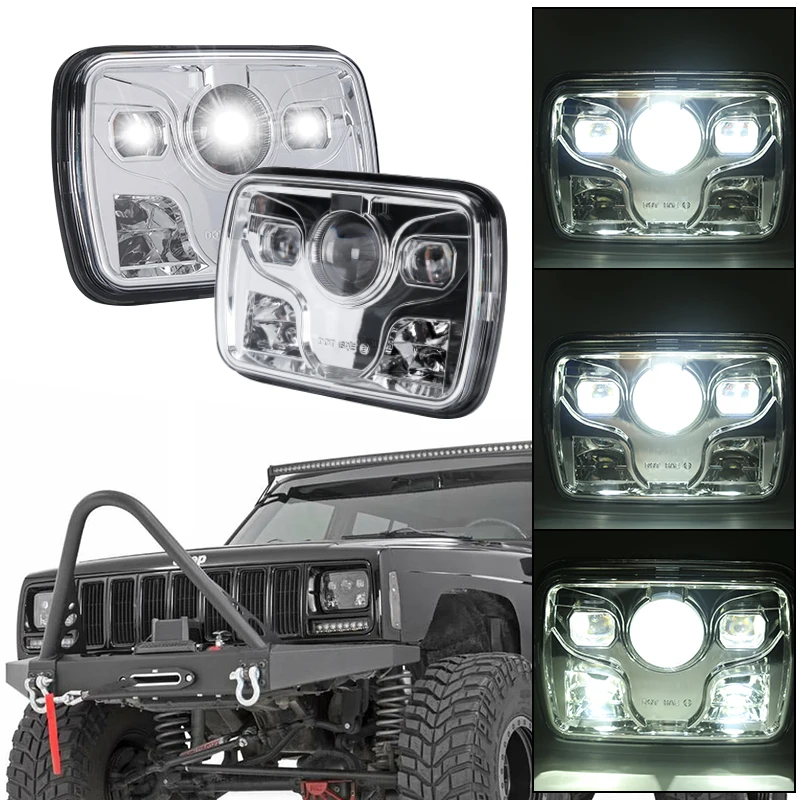 

7x6" 5x7" LED Headlight Headlamp Hi-Lo Beam Fit For Jeep Cherokee XJ 1984-2001 Wrangler YJ 1987-1995 Comanche MJ