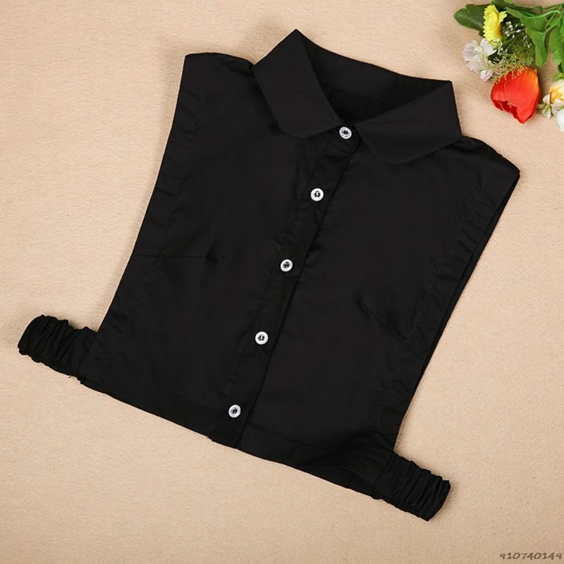 

1Pc Women Blouse Sweater Lapel Classic Cotton Fake False Collar Elastic Rubber Band Detachable Solid Color Half Shirt Tie