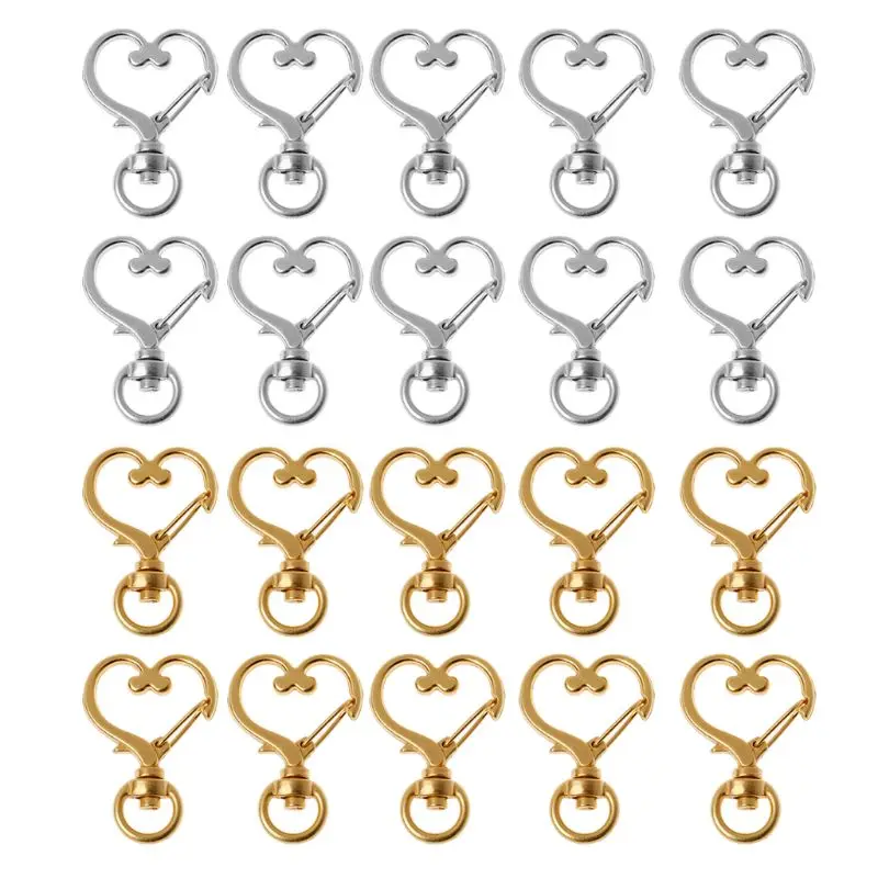 

10Pcs Metal Swivel Lobster Clasp Snap Hook Heart Shape Keychain Jewelry Findings