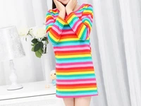 summer long sleeve dress for kids rainbow color stripe dress colorful and fashionable soft skinny dress