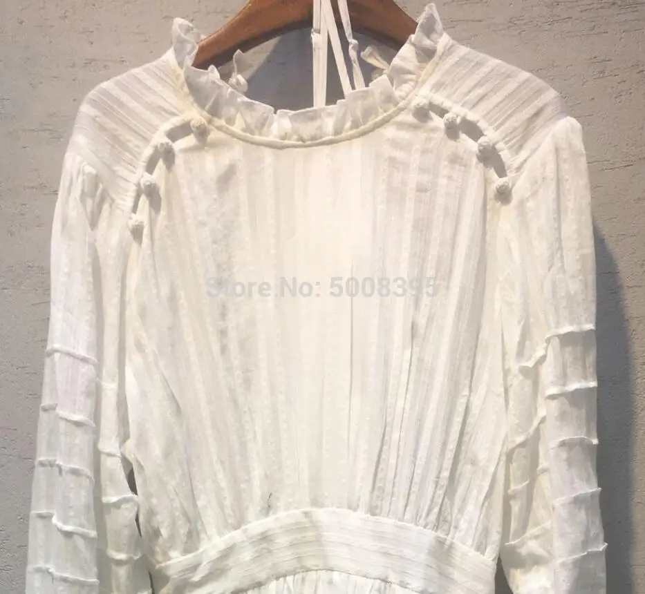 [ElfStyle] белое хлопковое платье миди Odea с оборками на шее длинными рукавами плечами