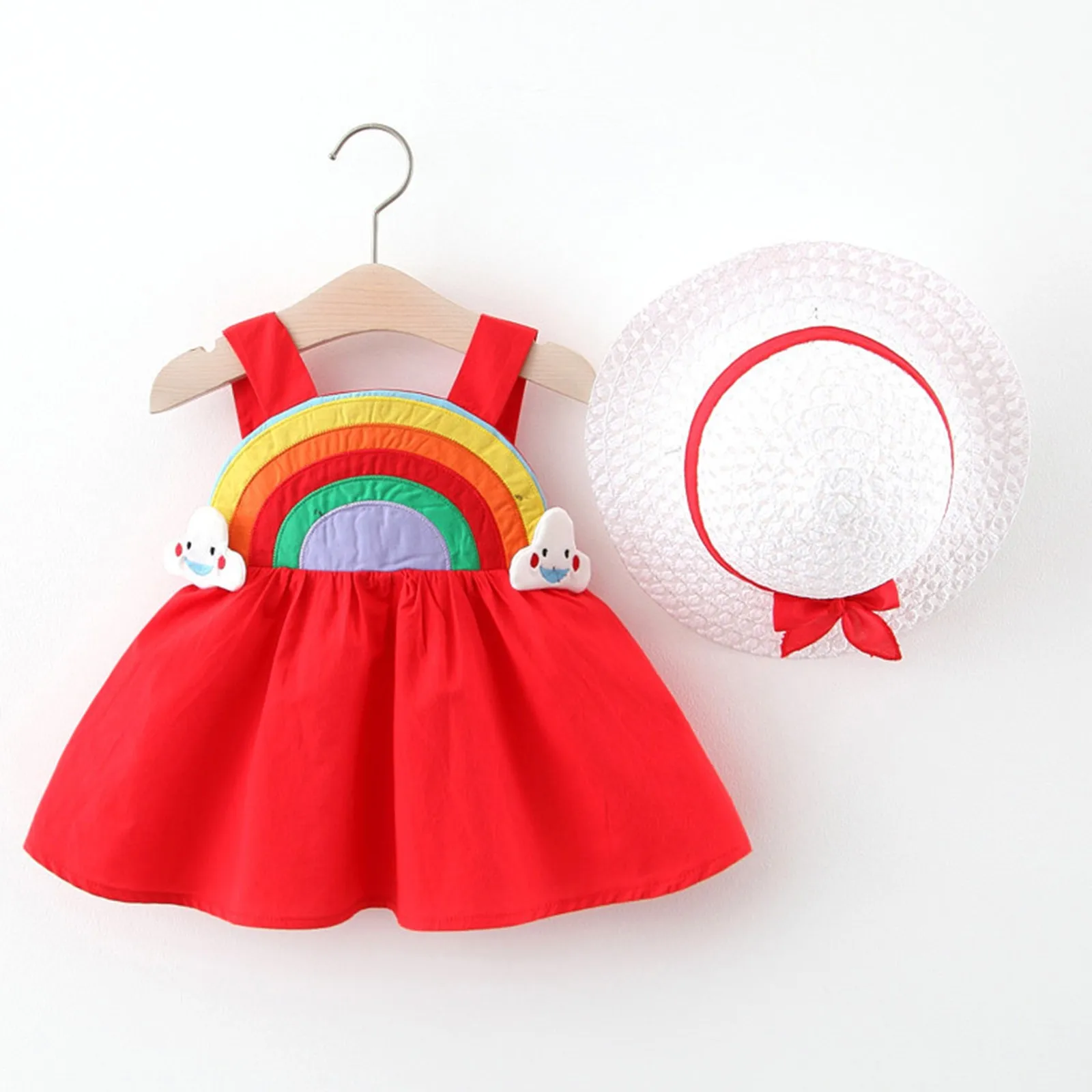 Детский летний комплект из 2 предметов корейское милое Радужное платье для