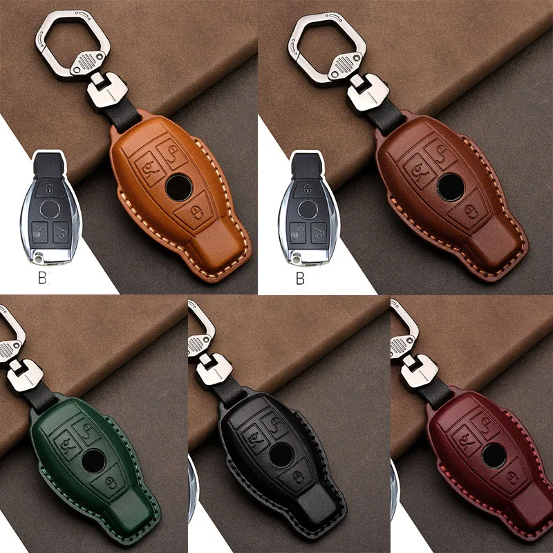 

Leather Car Key Cover Fob for Mercedes Benz W204 W212 CLK C180 E200 AMG C E S Class CLS CLA Accessories Shell Case