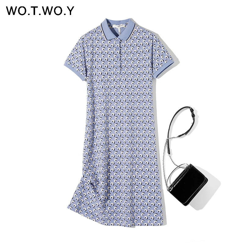 Женское трикотажное платье с коротким рукавом WOTWOY повседневное Хлопковое